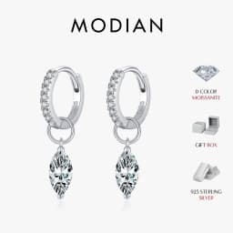 MODIAN 0.5Ct D Color Rhombic Moissanite Ear Buckles 925 Sterling Silver Luxury Shiny Hoop Earrings for Women Wedding Jewelry