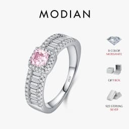 MODIAN 0.4CT Light Pink Moissanite Ring 925 Sterling Silver Luxury Asscher Cut Lab Diamond Finger Ring For Women Fine Jewelry