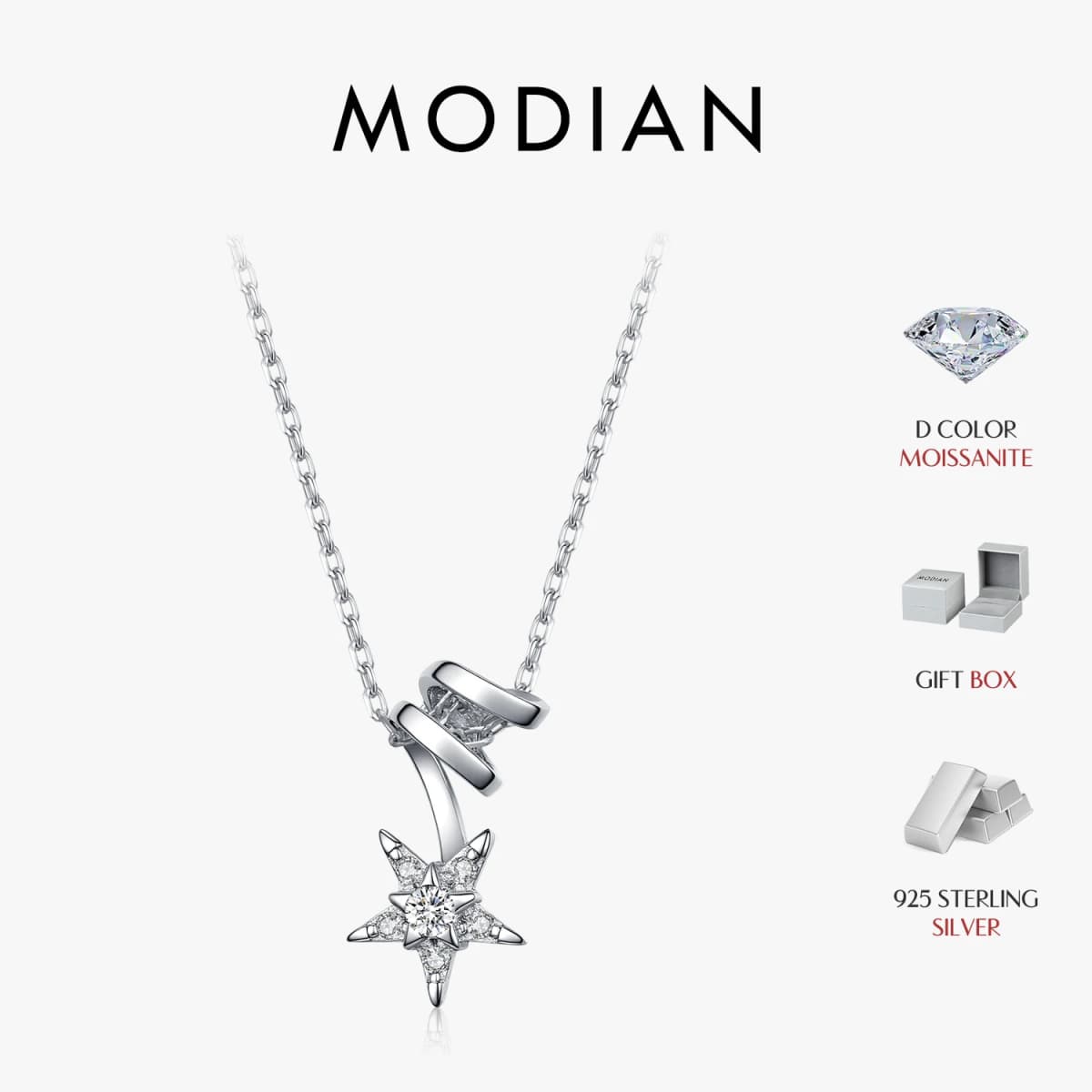 MODIAN Lab Diamond Moissanite Double Layer Stars Necklace 925 Sterling Silver Twist Line Pendant Necklace For Women Fine Jewelry