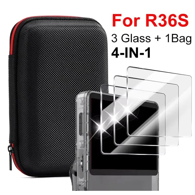 4 IN 1 Storage Case Game Console Travel Carrying Bag Screen Protectors Tempered Glass Film for R36S R36MAX K36 Accessories