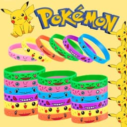 12pcs Pokemon Bracelet Anime Pikachu Charmander Children Cartoon Silicone Wristband Bracelets Party  Accessoires Cosplay Gifts