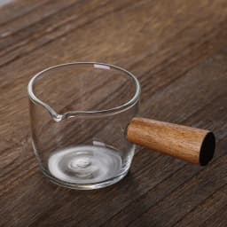 50/75/100ML Espresso Measuring Cup with Wooden Handle Double/Single Spouts Clear Coffee Shot Glass Heat Resistant Retro Milk Jug