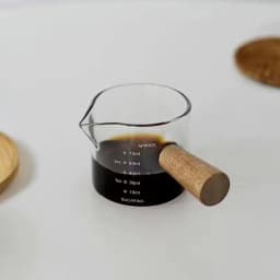 50/75/100ML Espresso Measuring Cup with Wooden Handle Double/Single Spouts Clear Coffee Shot Glass Heat Resistant Retro Milk Jug