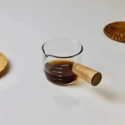 50/75/100ML Espresso Measuring Cup with Wooden Handle Double/Single Spouts Clear Coffee Shot Glass Heat Resistant Retro Milk Jug