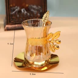 Turkey Coffee Glass Sets Luxury Style Gold Coffee Cups And Plates Set Black Tea Cup Saucer Teaspoon Set Espresso Mug Home Teacup