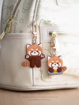 Panda Keyrchain Kawaii Animal Pendant Creative Red Panda Embroidery Pendant Zoo Gift Hanging Accessory Car Keyring