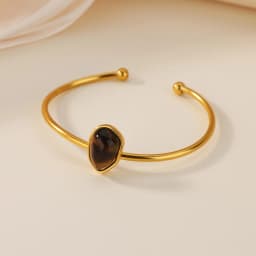 Stainless Steel Green Oval Stone Bracelet for Women Gold-plated Open Bangle Vintage Bohemian Jewelry Holiday Beach Party Gift