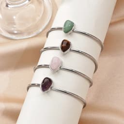 Stainless Steel Green Oval Stone Bracelet for Women Gold-plated Open Bangle Vintage Bohemian Jewelry Holiday Beach Party Gift