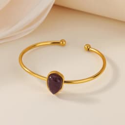 Stainless Steel Green Oval Stone Bracelet for Women Gold-plated Open Bangle Vintage Bohemian Jewelry Holiday Beach Party Gift
