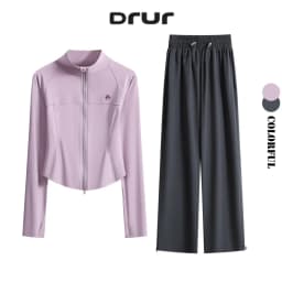 DRUR Two Piece Running Pants Set for Women Tracksuit 2 Piece Workout Jacket With Sweatpants Sets Loungewear Fall Street Style