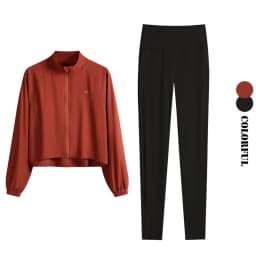 DRUR Women 2 Piece Yoga Sets Workout Outfits With Long Sleeve Zipper Sports Jacket And High Waist Leggings Suit Gym Streetwear