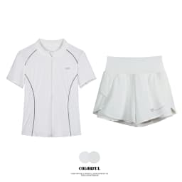 DRUR Breathable Gym Clothes for Women 2 Piece Summer Workout Sets Full Zip Sports Tops with Elastic Waist Shorts Active Wear New