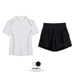 DRUR Breathable Gym Clothes for Women 2 Piece Summer Workout Sets Full Zip Sports Tops with Elastic Waist Shorts Active Wear New