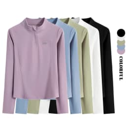 DRUR Women Lightweight Yoga Tops Long Sleeve Quick Dry Running Fitness Jacket Stand Collar Outdoor Sports Half Zipper Cardigan