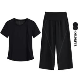 DRUR Loose Fit Summer Yoga Set Women 2 Piece Lightweight Breathable Sport Shirts Sweatpants Suit 2pcs Sportswear Outfit Yogawear