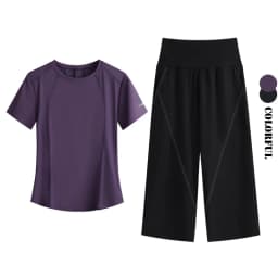 DRUR Loose Fit Summer Yoga Set Women 2 Piece Lightweight Breathable Sport Shirts Sweatpants Suit 2pcs Sportswear Outfit Yogawear