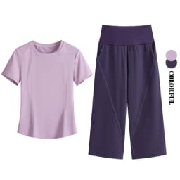 DRUR Loose Fit Summer Yoga Set Women 2 Piece Lightweight Breathable Sport Shirts Sweatpants Suit 2pcs Sportswear Outfit Yogawear