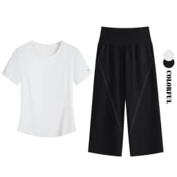 DRUR Loose Fit Summer Yoga Set Women 2 Piece Lightweight Breathable Sport Shirts Sweatpants Suit 2pcs Sportswear Outfit Yogawear