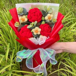 Finished Knitted Flowers Sunflowers Crochet Bouquet Creative Knitted Flowers Valentine Mothers' Day Birthday Graduation Gifts