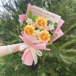 Finished Knitted Flowers Sunflowers Crochet Bouquet Creative Knitted Flowers Valentine Mothers' Day Birthday Graduation Gifts