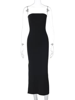 Hugcitar Black Strapless Long Sleeve Sexy Bodycon Maxi Prom Dress 2024 Fall Winter Elegant Women Outfit Evening Party Festival