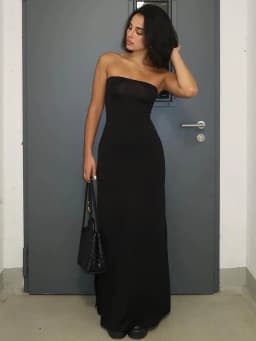 Hugcitar Black Strapless Long Sleeve Sexy Bodycon Maxi Prom Dress 2024 Fall Winter Elegant Women Outfit Evening Party Festival