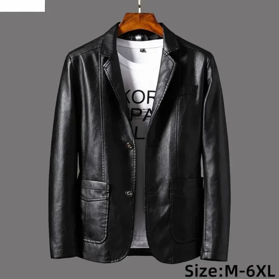 New Leather Jacket Men's Business Casual Lapel PU Leather Blazers Fashion Solid Slim Korean Style Leather Coat Big Size 6XL