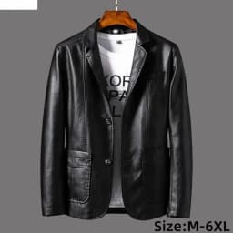 New Leather Jacket Men's Business Casual Lapel PU Leather Blazers Fashion Solid Slim Korean Style Leather Coat Big Size 6XL