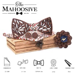 Wooden Bow Tie Handerchief Set Wood Bowtie Cufflinks Floral Ties Lapel Flower Brooch Corbata Gravata Tie for Men Noeud Papillon