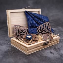 Wooden Bow Tie Handerchief Set Wood Bowtie Cufflinks Floral Ties Lapel Flower Brooch Corbata Gravata Tie for Men Noeud Papillon