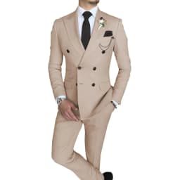 Men's Suit 2 Piece Double Breasted Peak Lapel Jacket Business Casual Slim Fit Wedding Suit For Men ( Blazer+Pants)