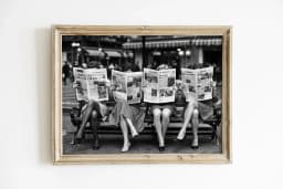 Women Reading Newspaper Print: Retro Chic Fashion Wall Art - Trendy Black & White Photography Wall Decor