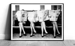 Women Reading Newspaper Print: Retro Chic Fashion Wall Art - Trendy Black & White Photography Wall Decor