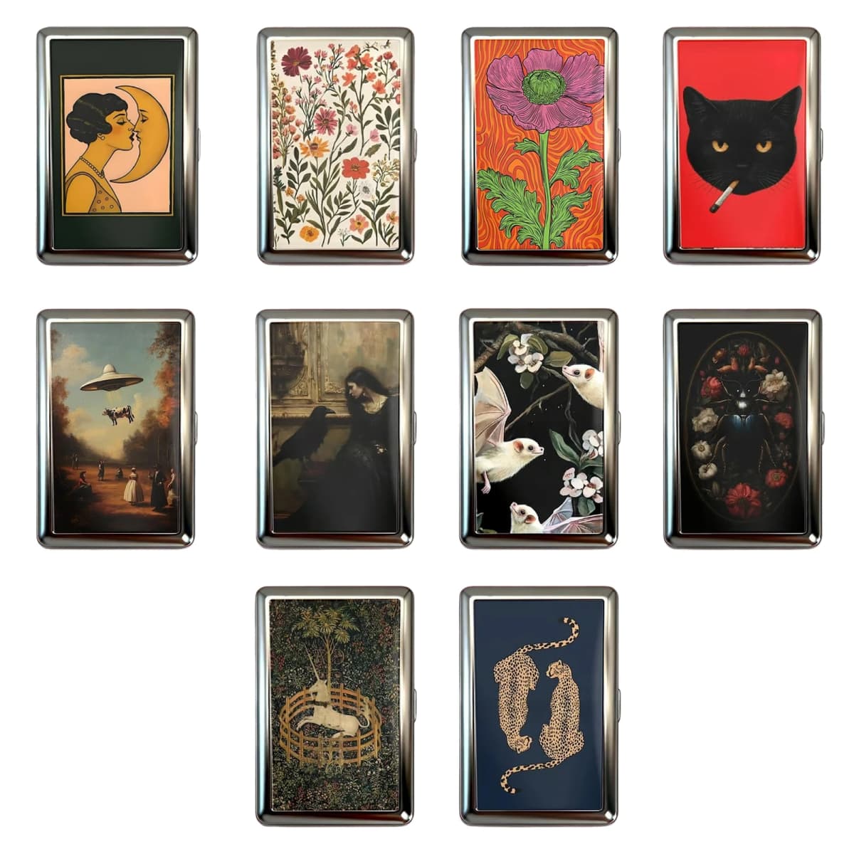Vintage Style Slim Cigarette Case Thin Art Deco Design Slim Wallet Blunt Case Easy Snap Versatile Card & Cash Case for Women Men