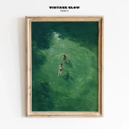 Swimming in Green Abstract Print | Vintage Retro Wall Art | Minimalist Green Holiday Decor | Digital Art Gift | Instant Download