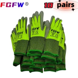 10 Pairs Military-Grade Level C Cut Resistant Gloves EN388 Certified - HPPE Fiberglass, Non-Slip Grip, Breathable for Industrial