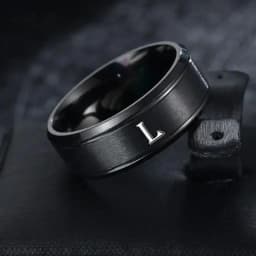 1pc Fashion 26 English Letters Ring With Double Beveled Edges, Men's Stainless Steel Ring