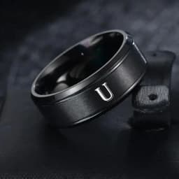1pc Fashion 26 English Letters Ring With Double Beveled Edges, Men's Stainless Steel Ring