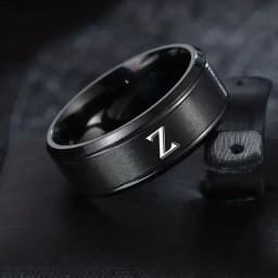 1pc Fashion 26 English Letters Ring With Double Beveled Edges, Men's Stainless Steel Ring