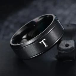 1pc Fashion 26 English Letters Ring With Double Beveled Edges, Men's Stainless Steel Ring