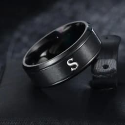 1pc Fashion 26 English Letters Ring With Double Beveled Edges, Men's Stainless Steel Ring
