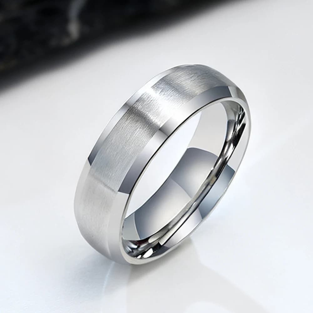 6/8MM Stainless Steel Ring for Men Women,Classic Double Inclined Plane Matte Wedding Band Couples Rings,Engagement Jewelry