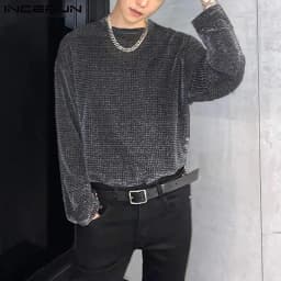 INCERUN 2024 Fashion Men T Shirt Mesh See Through O-neck Long Sleeve Camisetas Party Nightclub Streetwear Sexy Tee Tops S-5XL