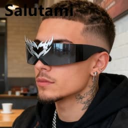 rimless one piece Y2K sunglasses men new fashion hip hop punk sun glasses women vintage Party funny shades mask shield shades