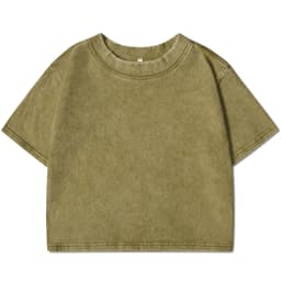 Summer Cotton Washed T-Shirts For Women Loose O-Neck Solid Crop Tops Casual Vintage Short Sleeve Tees Y2k Street Woman Clothes