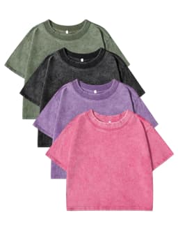 Summer Cotton Washed T-Shirts For Women Loose O-Neck Solid Crop Tops Casual Vintage Short Sleeve Tees Y2k Street Woman Clothes