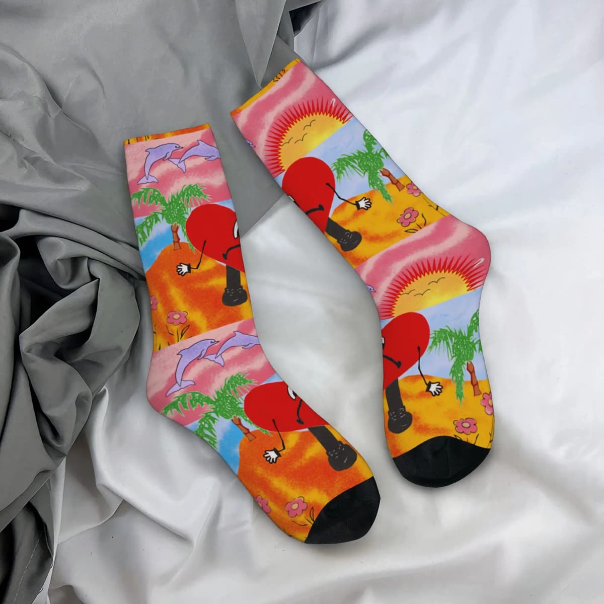 Bads Bunnys Sad Heart Comfy Socks Graphic Stockings Anti-Slip Couple Socks Warm Soft Winter Korean Running Sports Socks