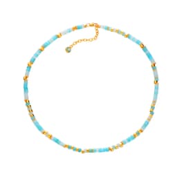 Minar Bohemian Mix Color Natural Stone Aquamarine Beads Beaded Necklace for Women 24K Real Gold Plated Brass Chain Strand Choker