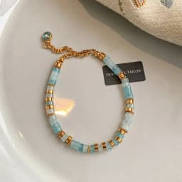 Minar Bohemian Mix Color Natural Stone Aquamarine Beads Beaded Necklace for Women 24K Real Gold Plated Brass Chain Strand Choker