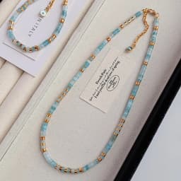 Minar Bohemian Mix Color Natural Stone Aquamarine Beads Beaded Necklace for Women 24K Real Gold Plated Brass Chain Strand Choker